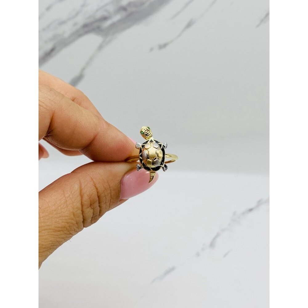 10k Solid Gold Ring Turtle Size 7.5 - image 3
